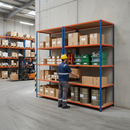 Premium Industrial Shelving - 2440mm High - 340kg Capacity - Chipboard - Blue & Orange