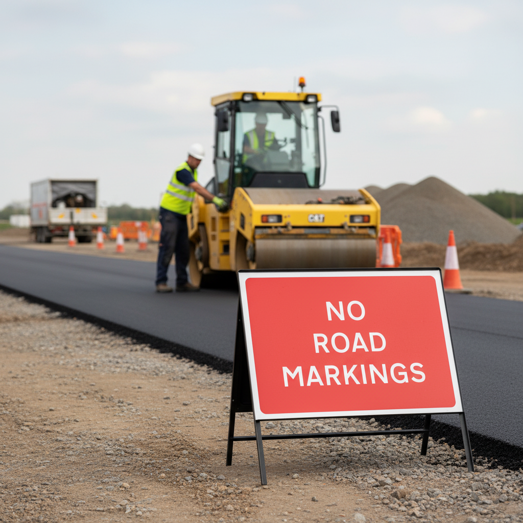 Premium Heavy Duty No Road Markings Metal Sign 1050x750mm - Compliant