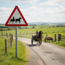 Premium Horse-Drawn Vehicles Ahead Warning Sign - Triangular Design for Road Safety, Available in Multiple Sizes