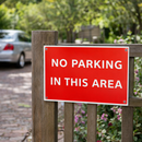 No Parking Sign – White – 1mm Rigid Plastic & Aluminium – Indoor/Outdoor Use