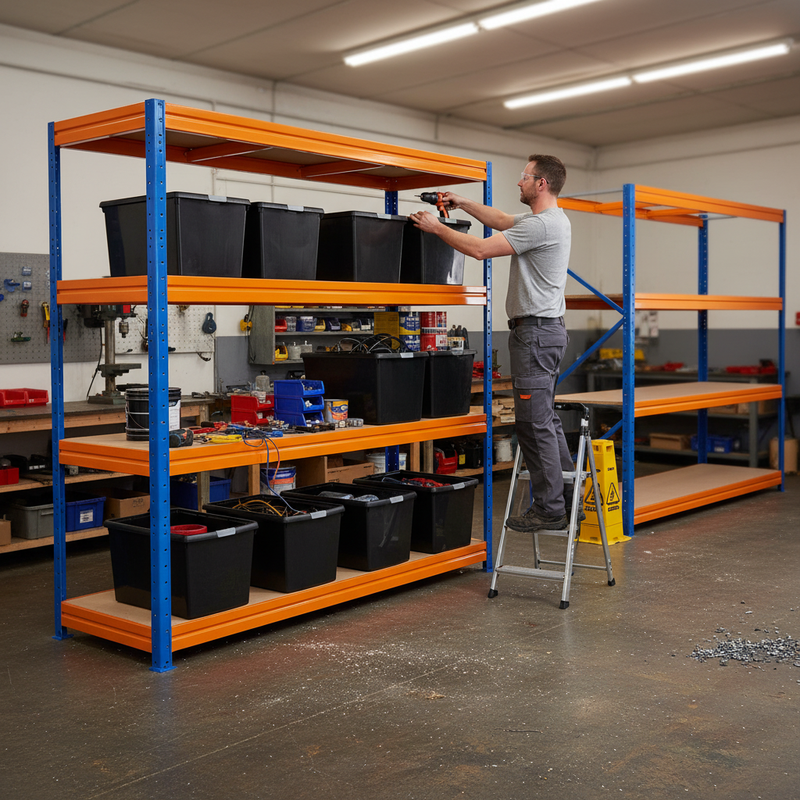 Premium Heavy Duty Shelving - 1770mm High with 8x 62L Plastic Storage Boxes