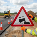 Premium Soft Verges Ahead Post Mounted Sign for Road Safety - Diagram 556.1 R2/RA2 with Distance Plate Guidance