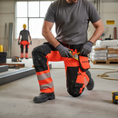 Professional Hi-Vis Red and Black Trousers with 4-Way Stretch and Holster Pockets for Ultimate Comfort and Visibility