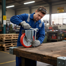 Premium 200mm Fixed Plate Castor with Red Polyurethane Wheels
