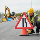 Premium Road Narrows Right Cone Sign - Compact, Scratch Resistant with Reinforced Sleeve for Easy Deployment