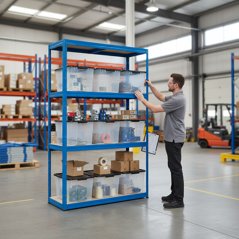 Heavy Duty Shelving Unit with 8x 24L Plastic Storage Boxes - 1600mm High