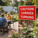 Caution Lorries Turning Sign – 1mm Rigid Plastic & Aluminium – Indoor/Outdoor Use