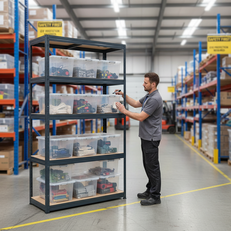 Premium Heavy Duty Shelving Unit with 12x 60L Plastic Storage Boxes