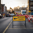 Premium Heavy Duty Diverted Traffic Left Metal Road Sign 1050mm x 450mm with Engineer Grade Retroreflective Face
