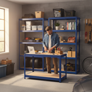 2x Heavy Duty Shelving Units - 1800mm High & 1x Professional Workbench - 1200mm Wide - Blue