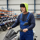Premium Hi-Vis Yellow Scooter Hat - Warm, Wind-Blocking with Fold-Up Ear Flaps - High-Quality Professional Grade for Industrial and Commercial Appl...