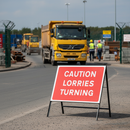 Premium CAUTION LORRIES TURNING Sign - Heavy Duty Metal Road Sign 1050x750mm with Retroreflective Face