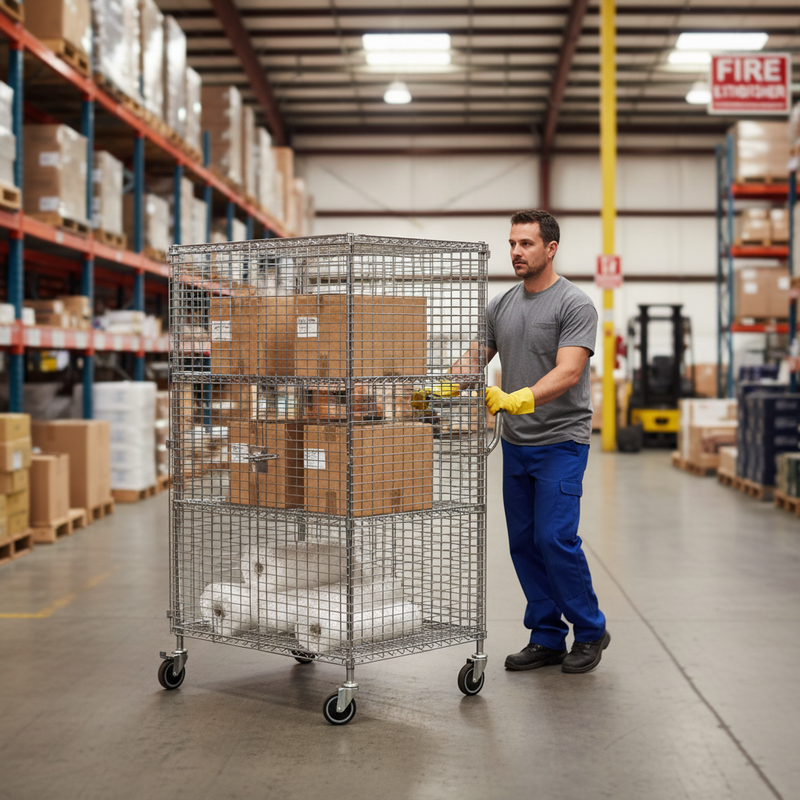 Heavy Duty Mobile Security Storage Unit with Chrome Shelves