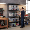 Heavy Duty Shelving Unit 1600mm High with 12x 60L Plastic Storage Boxes