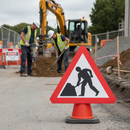Premium Men at Work Cone Sign with Reinforced Sleeve for Road Safety - Fits 750mm and 1 Meter Cones