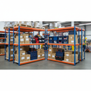 4x Heavy Duty Industrial Shelving - 2440mm High - 400kg Capacity - Melamine - Blue & Orange