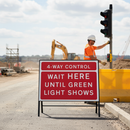 Premium 4-Way Control Metal Road Sign - Wait HERE Until Green Light Shows, 1050x750mm with Engineer Grade Retroreflective Face