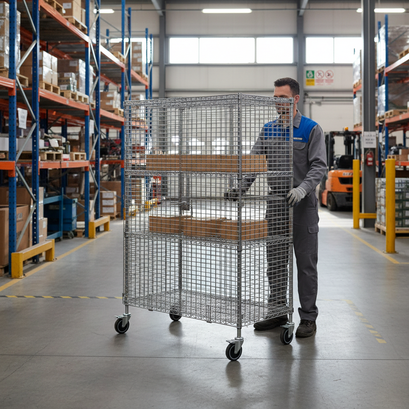 Heavy Duty Mobile Security Storage Unit with Chrome Shelves