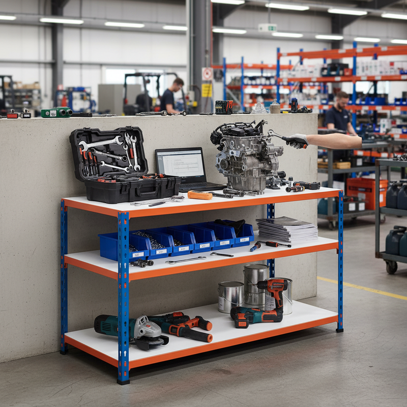 Premium Workbench - 915mm High - 340kg Capacity - Melamine - Blue/Orange