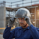 Premium Vented Reflective Safety Helmet with Retractable Safety Glasses and Dualswitch Harness for Enhanced Protection