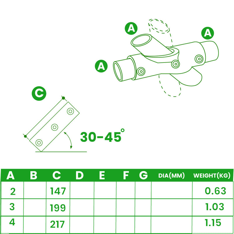 Adjustable Cross Clamp – 30°–45° Handrail Fitting, 33.7mm to 48.3mm