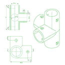 GRP 4 Way Corner – Yellow Clamp for 50mm Handrail Tube