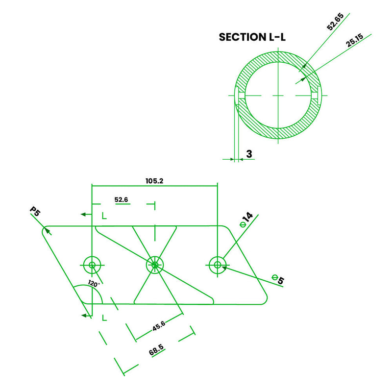 GRP 60° 4 Way Connector – Yellow Clamp for 50mm Handrail Tube