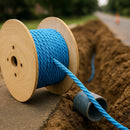 8mm Blue Polypropylene Draw Cord Rope - 500m Wooden Drum | Heavy-Duty 3-Strand Twisted Cable Pulling Rope | Telecom, Industrial & Agricultural Use