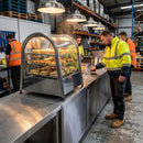 Hot Food Display Cabinet – Stainless Steel & Glass – 360° Visibility – Commercial Front of House