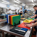 Hygiplas Low Density Chopping Boards and Knives Set – 6 Boards & 6 Knives – Low Density Plastic | 6mm Thickness – Commercial Use