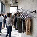 Wall Fixing Coat Rack – 800mm x 500mm x 180mm – 10 Grey Polypropylene Anti-Theft Hangers – Commercial & Office Use
