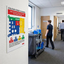 Color Coded Cleaning Sign – 295 x 210mm – Multilingual, Bold Design – Commercial & Industrial Use