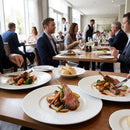 White Frosted Edge Plates – 310mm – Rimless Porcelain – Fine Dining & Catering