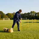 Football crowd control barrier with PVC poles for outdoor use