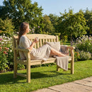 Wooden garden bench with natural finish, ideal for outdoor seating