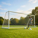 Aluminium socketed football goal with reinforced frame and weatherproof net