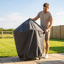 Black waterproof BBQ cover with PVC coating for outdoor protection