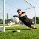 Hybrid goalkeeper gloves in white and black with neoprene backhand