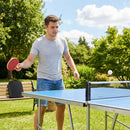 Table tennis bat with premium wood core and red rubbers