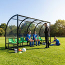 Sports team shelter with aluminium frame and multiple colour options