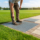 Galvanised steel foot grate for sports pitches and courts