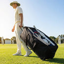Wheeled cricket team kit bag in black for easy sports equipment transport