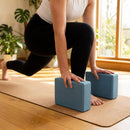 High-density EVA foam yoga block in Slate Blue, Charcoal, and Beige