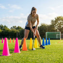 Bright hockey training marker cones in various sizes and colours