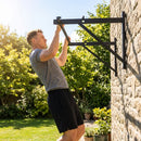 Wall Mounted Pull Up Bar in black, heavy-duty steel for home gym