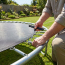 Trampoline spring tool with ergonomic handle and steel hook