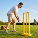 Plastic Cricket Stumps in vibrant yellow with base and bails