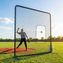 Softball pitching screen with steel frame for pitcher protection