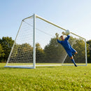 Steel football goal with galvanised steel frame for outdoor use