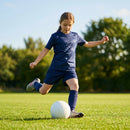 Junior navy blue football shirt with geometric print for training